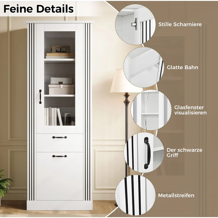 Vitrinenschrank 62 x 41 x 180 cm in Weiß mit Spiegeltür und App-gesteuerter LED-Beleuchtung – Bild 8