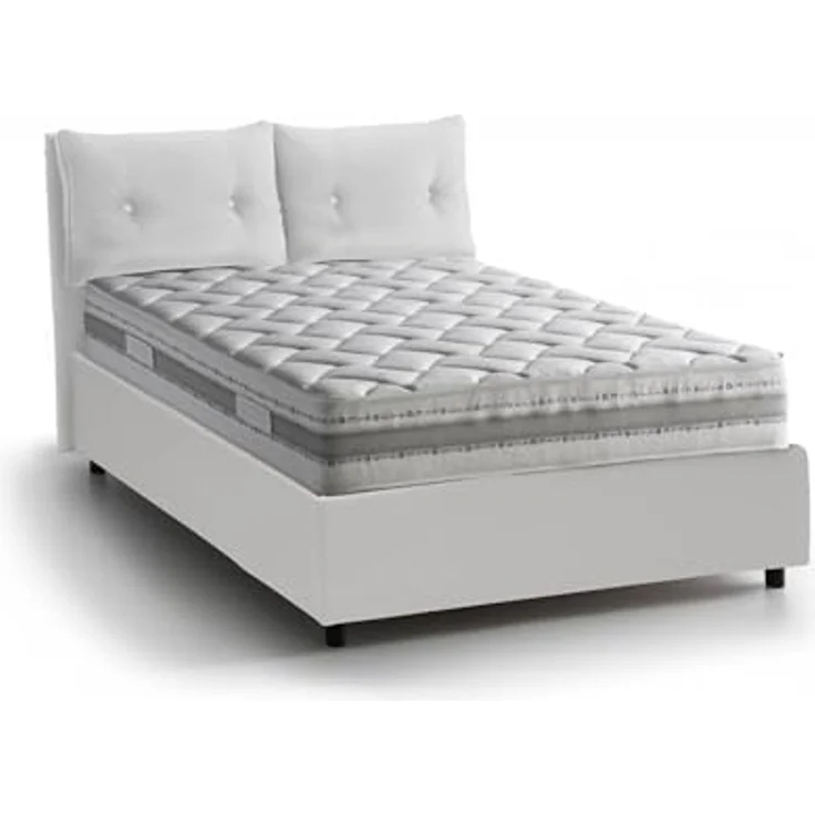 Talamo Italia - Noemi Doppelbett, Bettkasten mit Kunstlederbezug, 100 % Made in Italy, Öffnung vorne, geeignet für Matratze 120 x 190 cm, Weiß – Bild 4