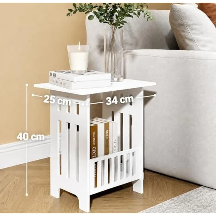 Beistelltisch Nachttisch Abstelltisch Holz Weiß 40x34x25cm Kleiner Couchtisch mit Ablage Einfache Montage YaLiva_Decor® – Bild 3