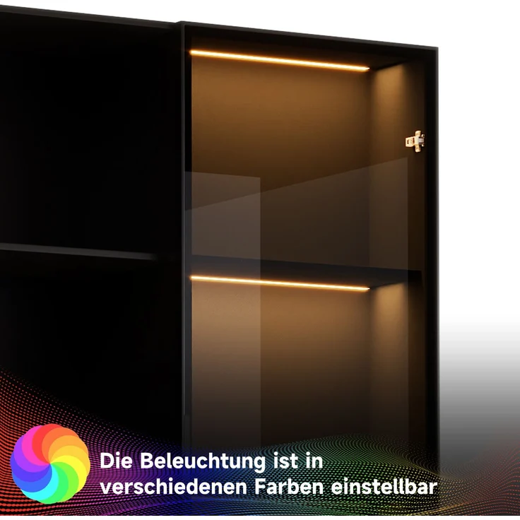 Vitrine 80 x 40 x 160 cm mit LED-Beleuchtung, Glastür und 3 Schubladen – Bild 7