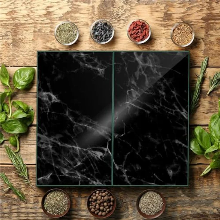 Herdabdeckplatte Abdeckung Ceranfeld Abdeckplatte Schneidebrett 2-Teilig 60x52 Marmor Schwarz- Weiss Spritzschutz Glasplatte Ceranfeldabdeckung Herdschutz Sicherheitsglas Glasschneidebrett 2 x 30 x 52 – Bild 4
