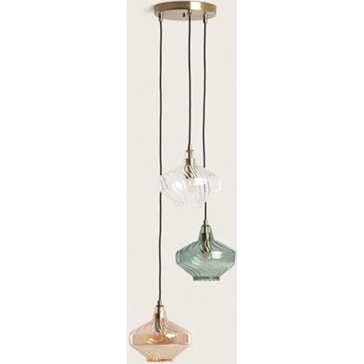 LEDKIA LIGHTING Pendelleuchte Blas, Metall und Glas, 3 Spots, Mehrfarbig, E27, Höhe 160 cm, Durchmesser 64 cm – Bild 3