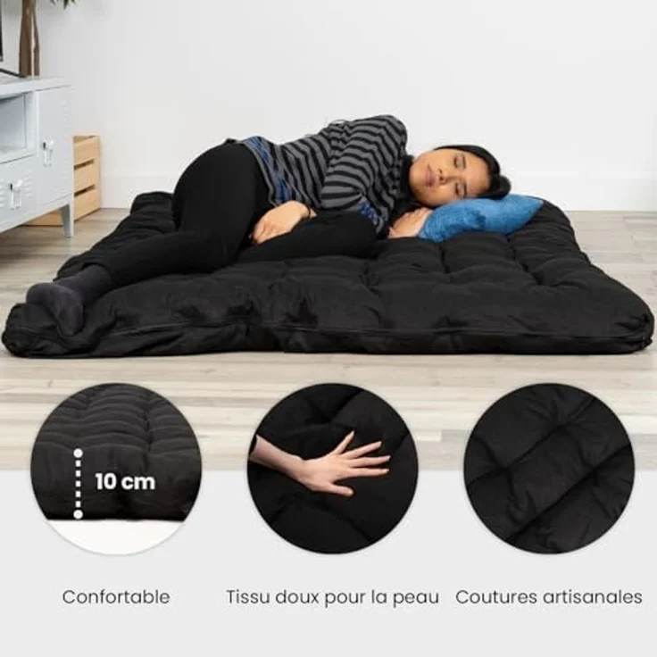 MEUBLE COSY Klappmatratze Futon Matratze Bodenmatratze Gepolsterte, 135 x 190 x 10 cm, Schwarz – Bild 2