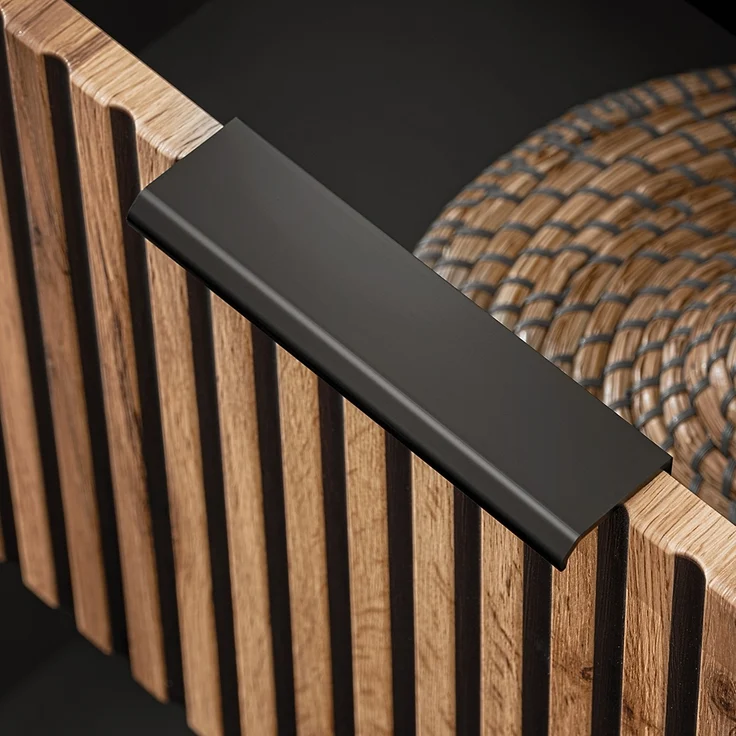 Waschplatz Set mit Waschtisch Unterschrank 60 cm, LED Spiegel rund XANTEN-56 in anthrazit mit Eiche Nb. schwarz gerillt, B/H/T: 60,6/200/46,5 cm – Bild 6