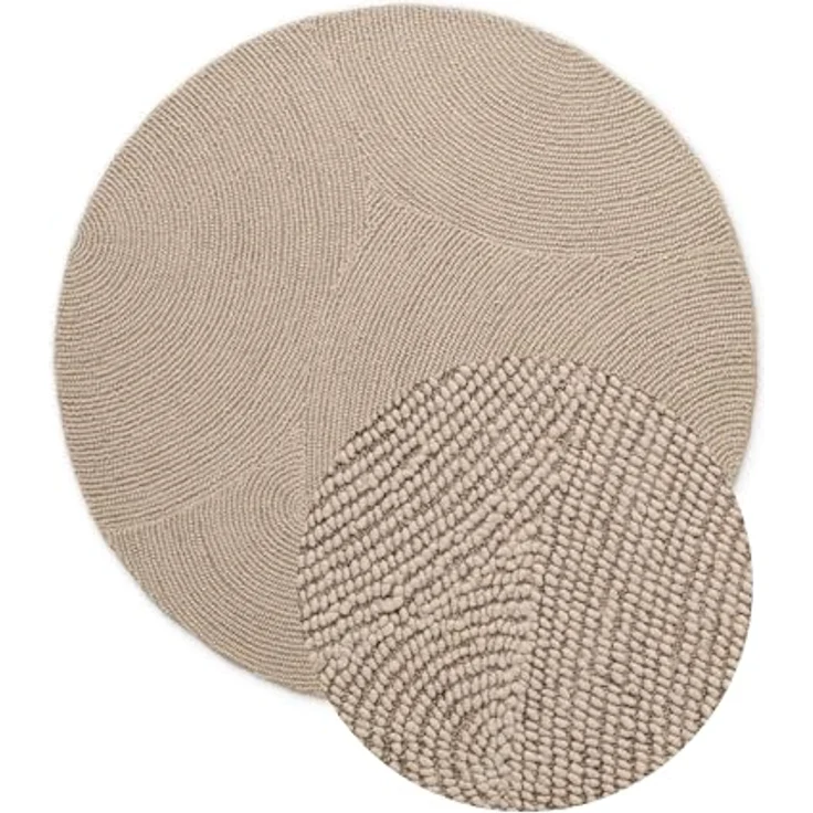 XXXL Wollteppich Eleni, Rund, Beige, Struktur, ca. 200 cm Durchmesser, pflegeleicht, für Fußbodenheizung geeignet, handgetuftet aus 100% Wolle – Bild 2