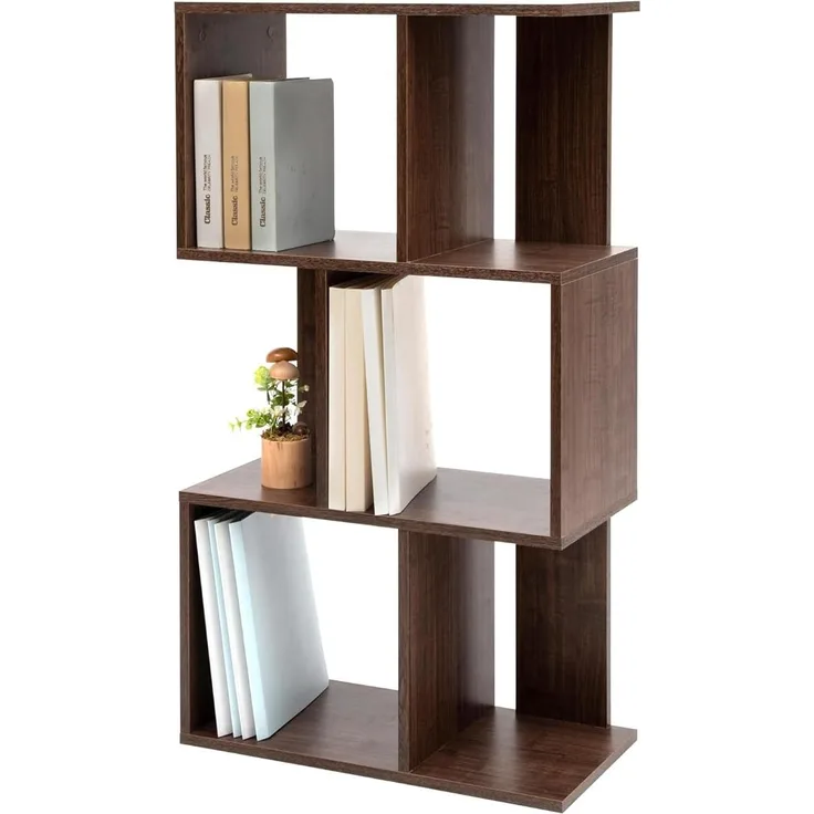 Iris Ohyama, Wandregal mit Ebenen, S-förmiges Möbelstück, 3 Regale, Modular, Wandbefestigungsset, Trennwand, Büro, Schlafzimmer, Wohnzimmer - Display Shelf SRK-W3- Braun