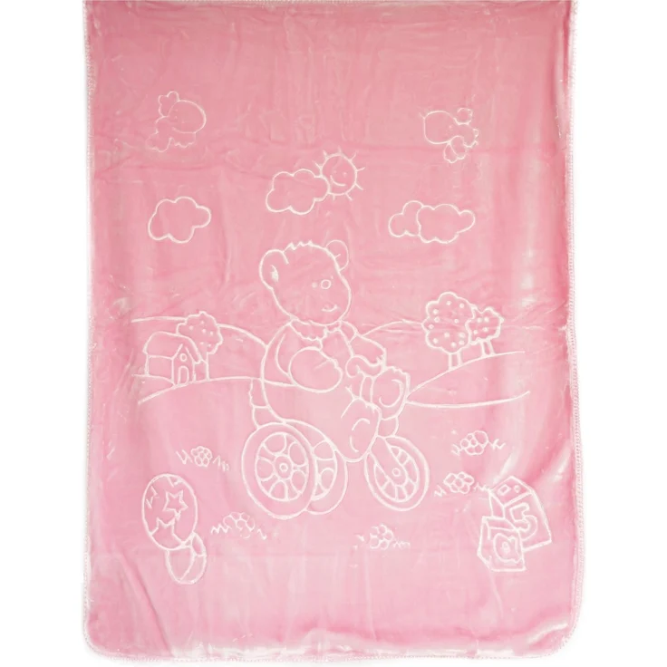 Kuschelige Babydecke 107x137 cm aus 100% Polyester Decke mit Bären und Blumen Pink – Bild 1