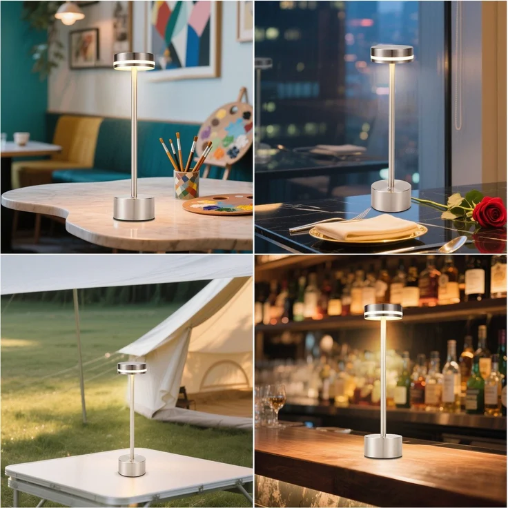 ZMH Tischlampe Akku LED- Tischleuchte Kabellos - Nachttischlampe Dimmbare mit USB-C Aufladbar Batterie Touch- Lampe Gold Tischlampen -für Schlafzimmer Esszimmer Büro (Silber, 2ER) – Bild 7