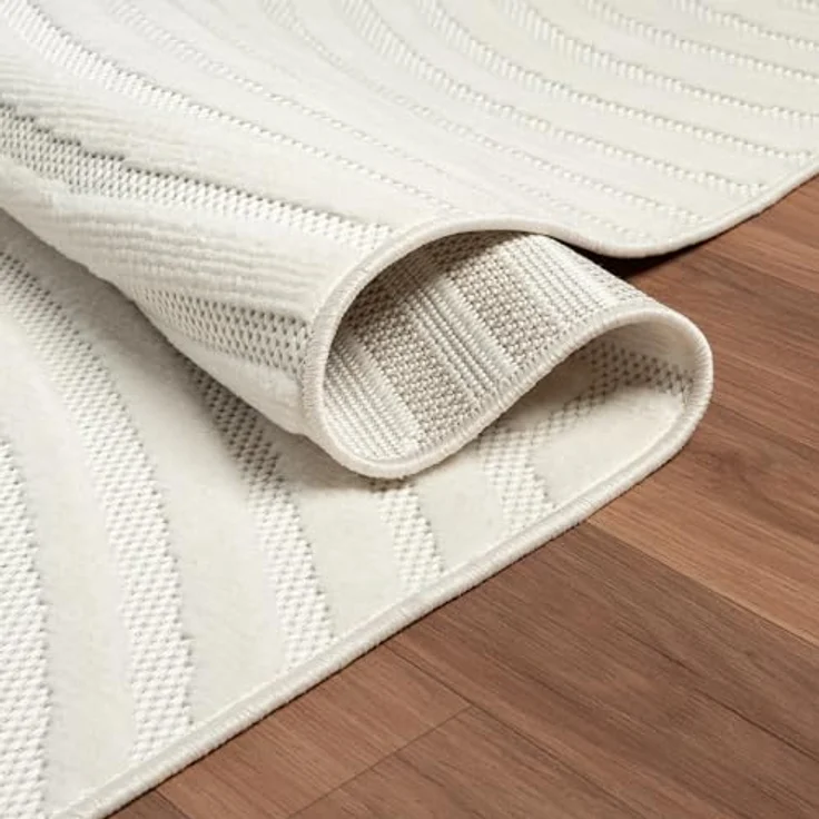 Vimoda Teppich Kurzflor Modern 3D Motiv, Uni Creme, Rechteckig, Höhe: 10 mm, Teppich Skandinavisches Design Uni, Wohnzimmer, Schlafzimmer& Küche – Bild 5