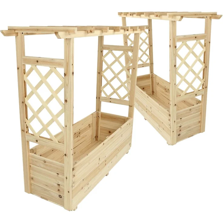 2er Set Pflanzkästen mit Rankgittern & Dach - Tannenholz - 98 x 33 x 103cm – Bild 2
