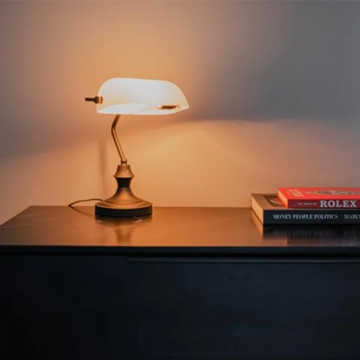 QAZQA Klassische Notarlampe schwarz mit Opalglas, Dimmbar, 34,5 cm Höhe – Bild 2