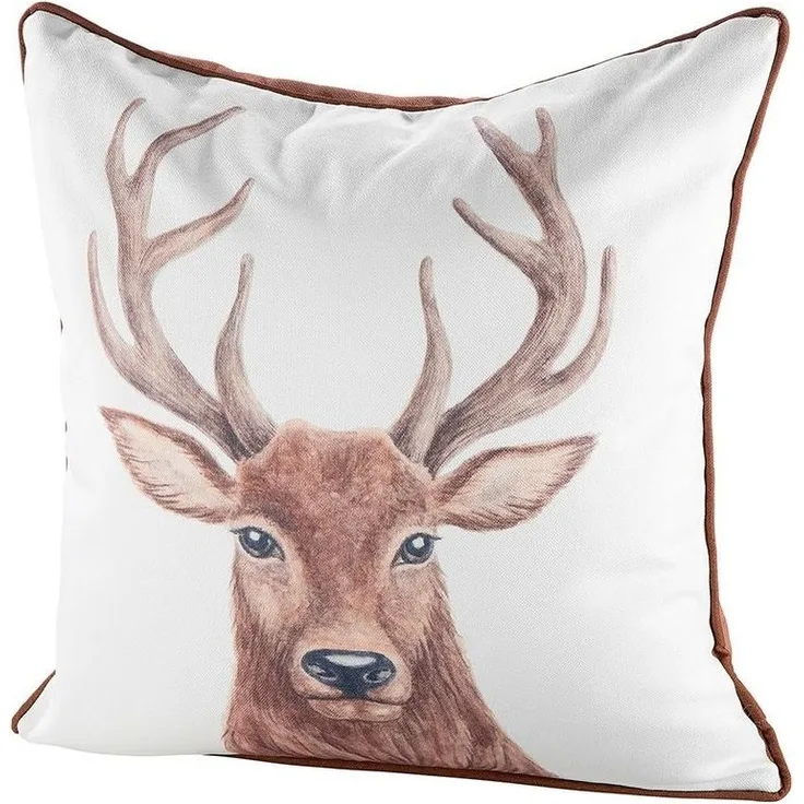 Stoff Kissen Hirschkopf braun/creme, Rückseite braun