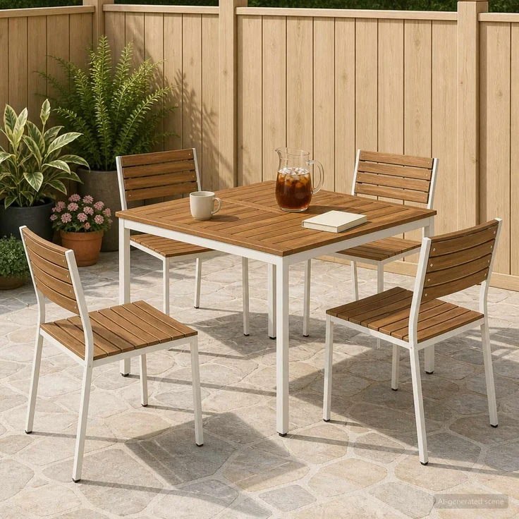 vidaXL Gartentisch NAARDEN Natur und Weiß 110 x 108,5 x 75 cm 901317 – Bild 1
