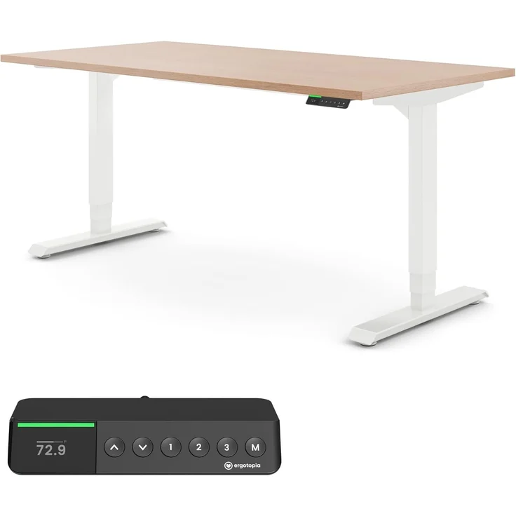 Desktopia Pro X - Elektrisch höhenverstellbarer Schreibtisch / Ergonomischer Tisch mit Memory-Funktion, Buche, Gestell Weiß, 180x80 cm – Bild 1