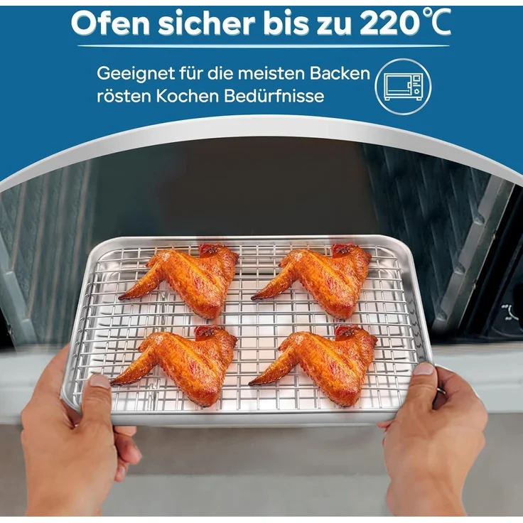 Onader Edelstahl Mini Backblech mit Abkühlgitter Set 23,7x17,7x2,5cm – Bild 5
