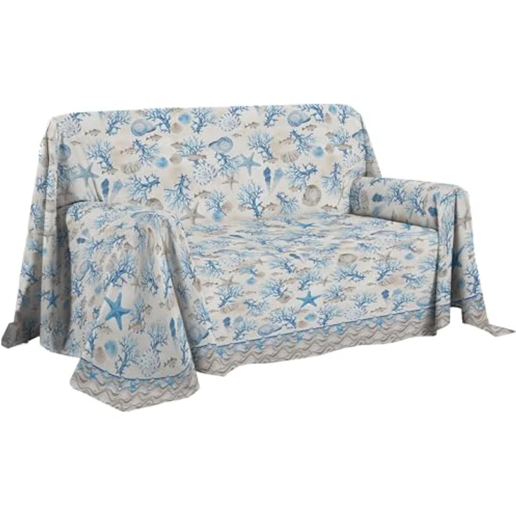PENSIERI DELICATI Sofaüberwurf 250x290 cm, hergestellt in Italien, Überwurf aus 100% Reiner Baumwolle, Marineblau, ideal als Überwurf oder Tagesdecke für den Sommer (Doppelbett) – Bild 2