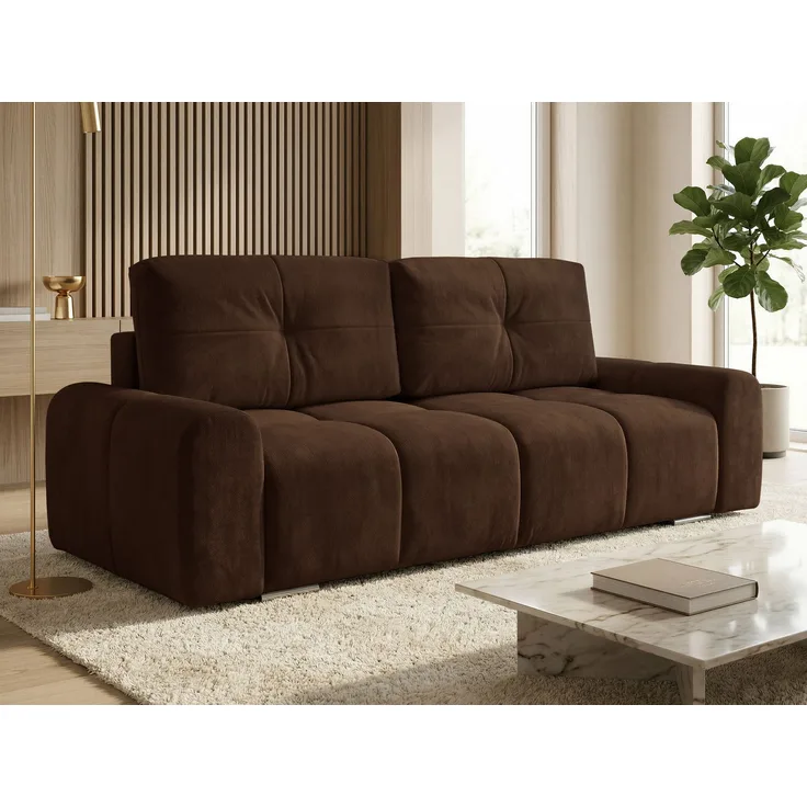 Schlafsofa Fluffy mit Schlaffunktion und Bettkasten - Bonellfederkern, Chenille-Bezug, große Liegefläche 195x145 cm, modernes Polstersofa & Bettsofa, weich & voluminös Sofa (Braun (Vibe 26))