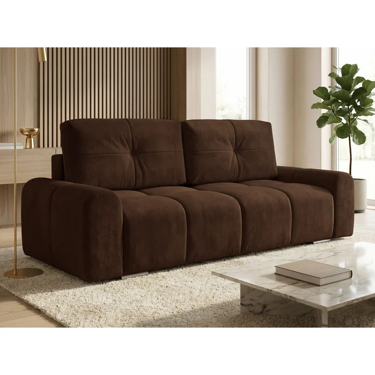 Schlafsofa Fluffy mit Schlaffunktion und Bettkasten - Bonellfederkern, Chenille-Bezug, große Liegefläche 195x145 cm, modernes Polstersofa & Bettsofa, weich & voluminös Sofa (Braun (Vibe 26)) – Bild 1