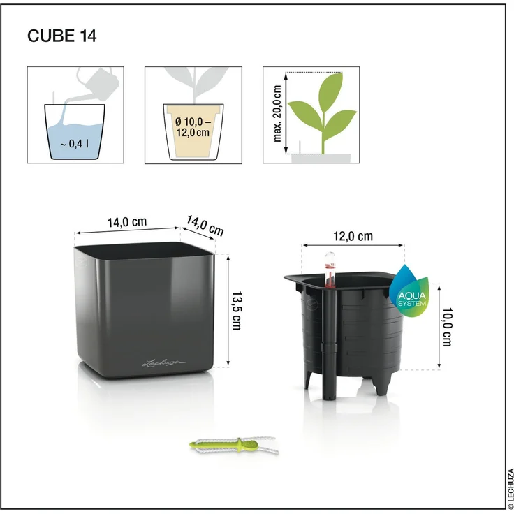 LECHUZA-Tischgefäß CUBE Glossy CAT 14 Weiß Highgloss | Pflanzgefäß mit Bewässerungssystem, Wasserstandsanzeiger und Pflanzeinsatz | Hochglanz-Oberfläche mit Katzenmotiv | 14 x 14 x 13,5 cm | 13507 – Bild 4