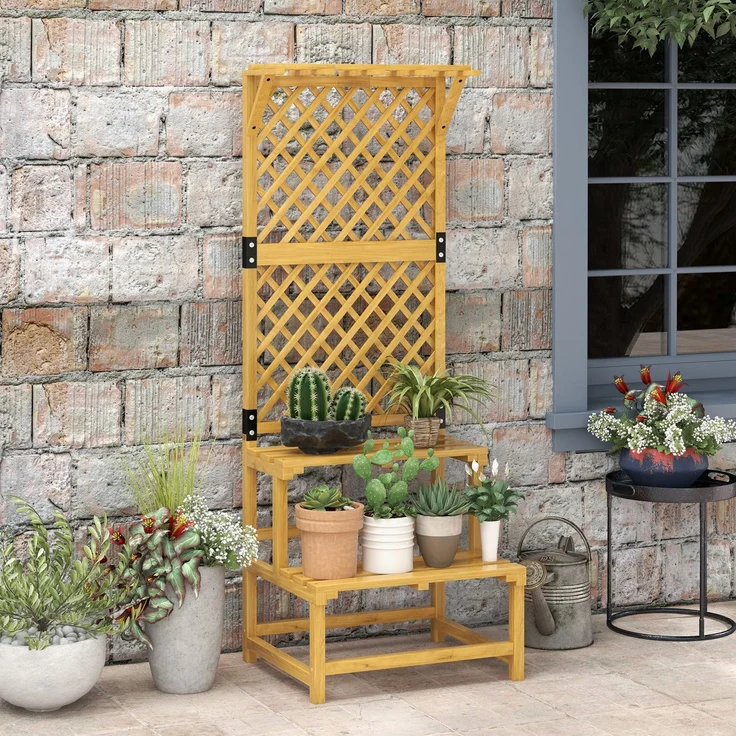 Outsunny Pflanzenständer, Tannenholz, Gelb, 60L x 50B x 166H cm – Bild 6
