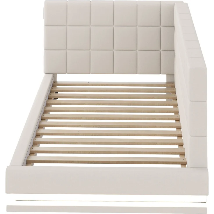 Merax Daybett Einzelbett Polsterbett 90x200cm mit USB & LED, Tagesbett Schlafsofa mit Lattenrost, Jugendbett Gästebett Funktionsbett, Samt, beige – Bild 8