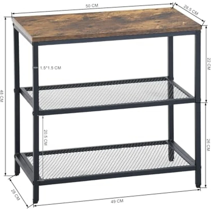 FurnitureR 3-Tier Küchenregal, Schreibtisch Storage Organizer, Stehende Gewürzregal für Arbeitsplatte Küche Wohnzimmer Badezimmer, Industriedesign, Vintage Braun – Bild 3