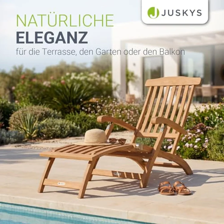 Juskys Gartenliege Evia, klappbar aus geöltem Akazienholz, 4-fach verstellbare Rückenlehne, Natur – Bild 7