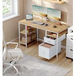 VASAGLE Computertisch, Bürotisch, Schreibtisch, mit 3 Ablagen, 2 Schubladen, 60 x 140 x 76 cm, fürs Büro, Wohnzimmer, moderner Stil, natureichenfarben-perlweiß