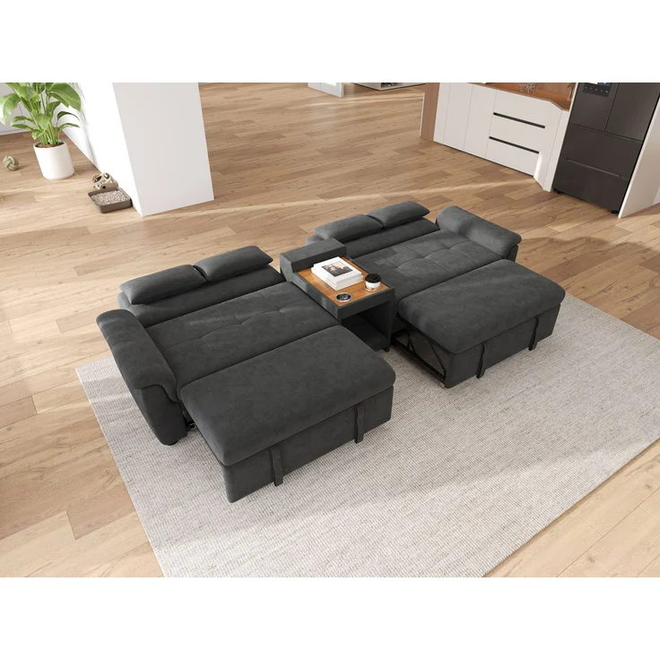 ZUBALIYA Schlafsofa 102x54.5 cm, mit Stauraum, mit Ausziehbett, mit Chenille - Bezug, mit breiten Armlehnen, Dunkelgrau – Bild 12