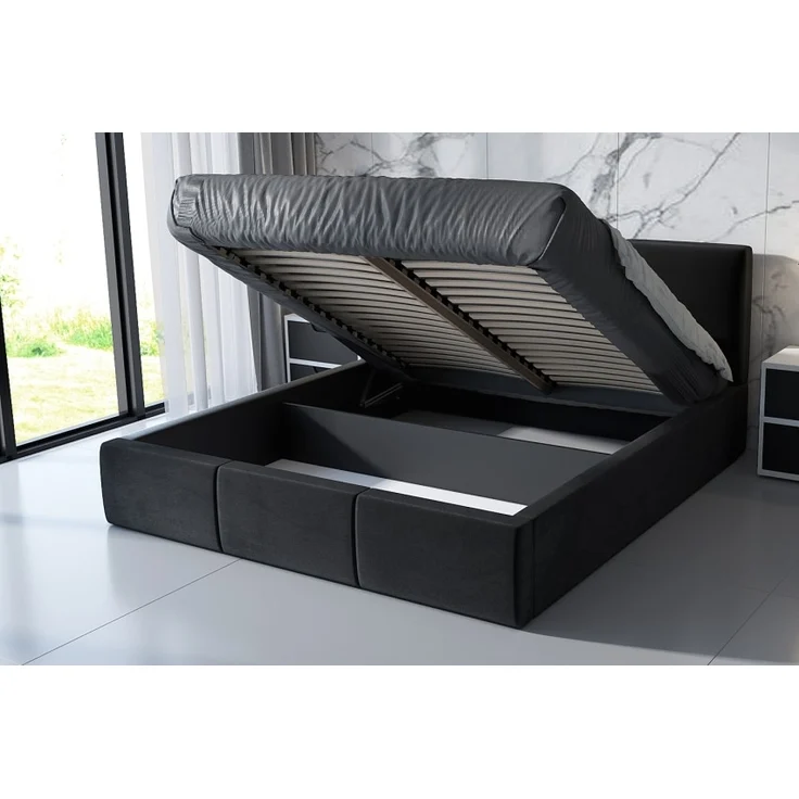 Polsterbett KENET-OM 120x200 mit Bettkasten und Lattenrost. Farbe: Schwarz 20 – Bild 3
