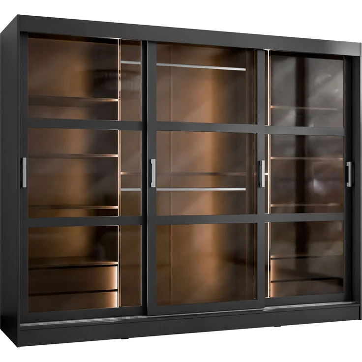 Mirjan24 'Norilo 250' Kleiderschrank, mit warmweißer LED Beleuchtung, Holz Schwarz, 203 x 250 x 65 cm – Bild 1