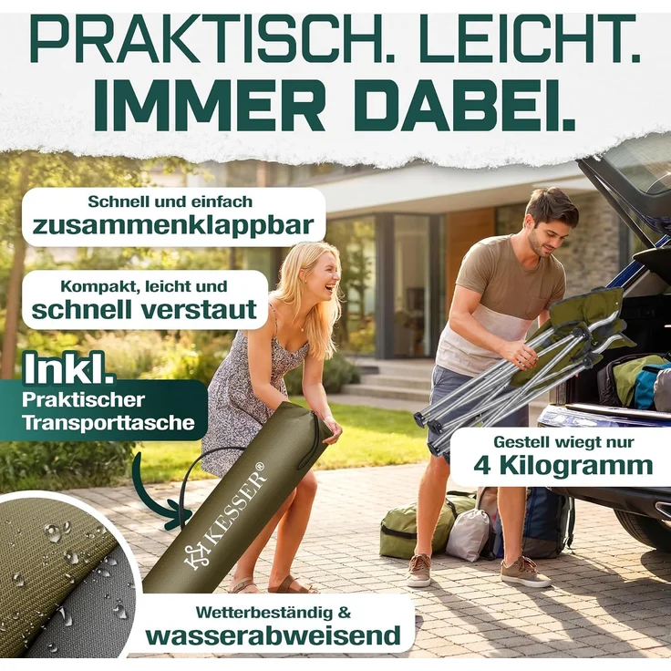 KESSER® Campingstuhl faltbar bis 150 kg Angelstuhl Faltstuhl Klappstuhl Gepolstert mit Armlehnen, Getränkehalter + Tasche mit hoher Rückenlehne, Strandstuhl, Klapphocker Khaki / Schwarz – Bild 6