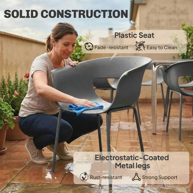 Gartenstühle 4er Set ergonomisch Balkonstühle mit Ausschnittdesign Armlehne Wetterfest rostbeständig Dunkelgrau--Dunkelgrau--74x51x61cm--YOUDENOVA – Bild 8