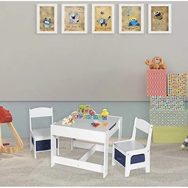 EUGAD Kindertisch mit 2 Stühle, Kindertisch mit Stauraum, Sitzgruppe für Kinder, Maltisch, Mult. Kindertisch – Bild 5