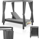 Juskys Doppel Loungebett Kreta - Gartenliege für 2 Personen - Dach & Rückenlehne verstellbar - Sonnenliege für Terrasse, Garten & Balkon - Liege Grau