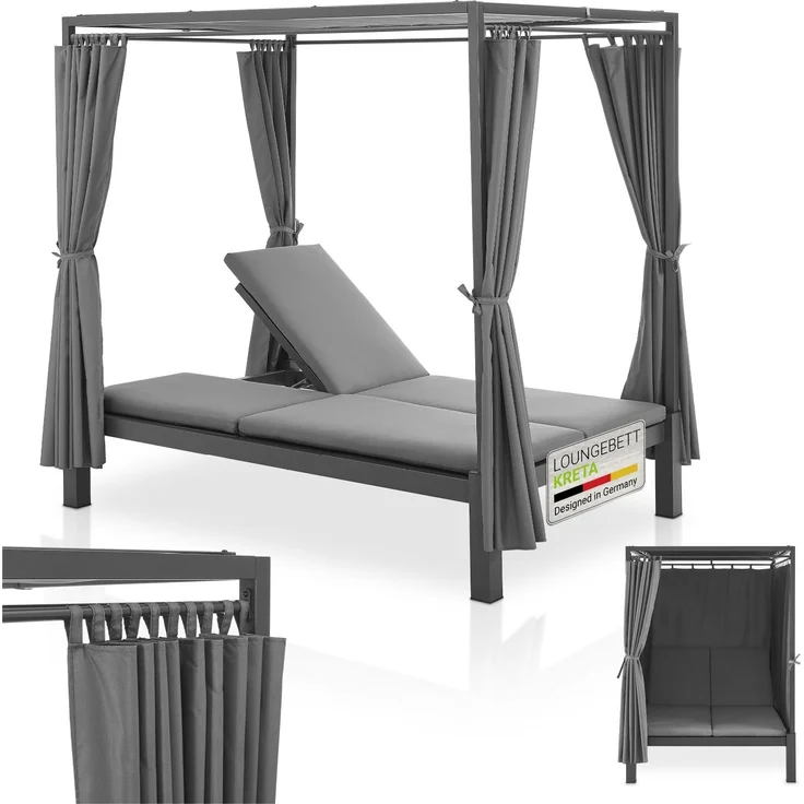 Juskys Doppel Loungebett Kreta - Gartenliege für 2 Personen - Dach & Rückenlehne verstellbar - Sonnenliege für Terrasse, Garten & Balkon - Liege Grau – Bild 1