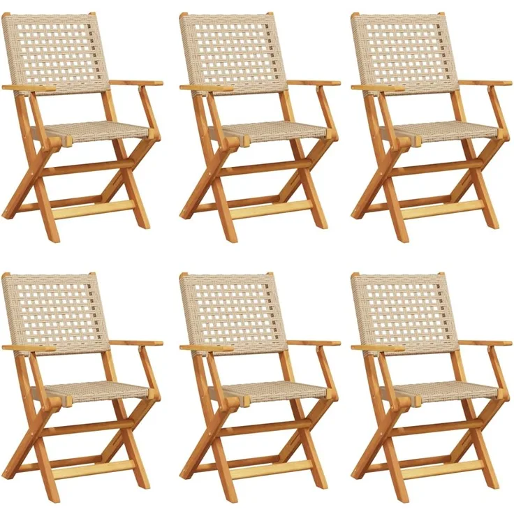 vidaXL Gartenstühle 6 Stk. Klappbar Beige Poly Rattan & Massivholz 3214563