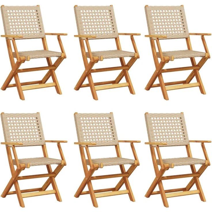 vidaXL Gartenstühle 6 Stk. Klappbar Beige Poly Rattan & Massivholz 3214563 – Bild 1