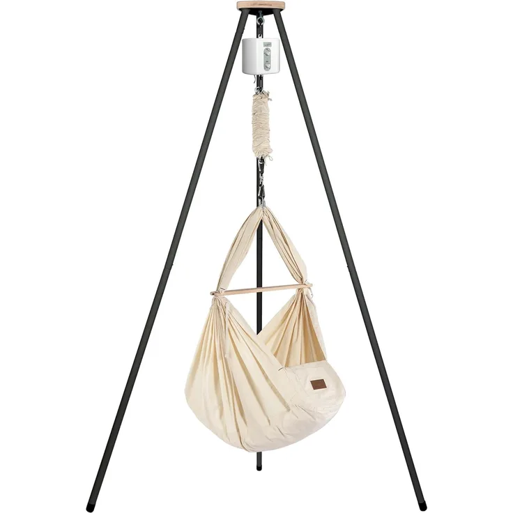 Federwiege mit Tipi und Motor Bio Schafwolle Anthrazit Motor Weiß