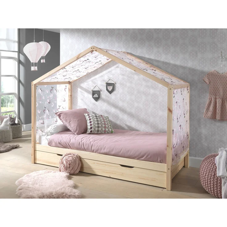 Hausbett mit Textilhimmel Kapua 210x97x170 Massivholz Natur – Bild 2