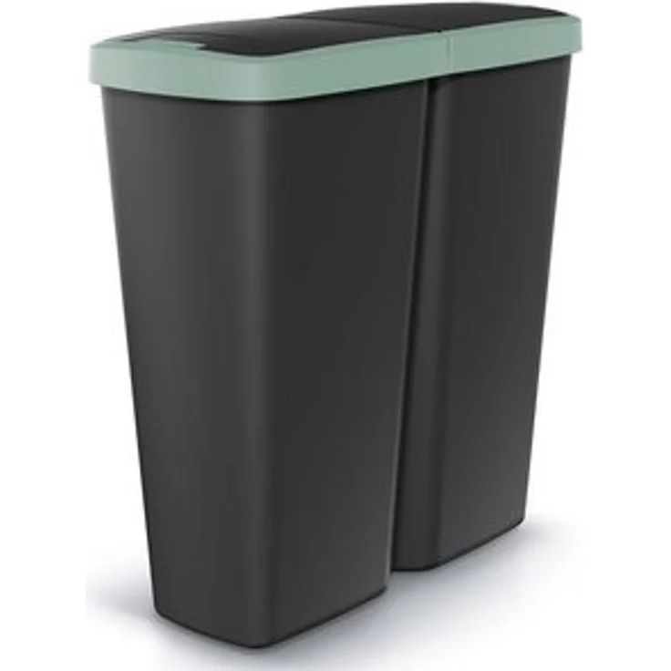 KEDEN® Mülleimer Küche 50L 2 Fächer mit Deckel Schwarz Grün – Bild 6