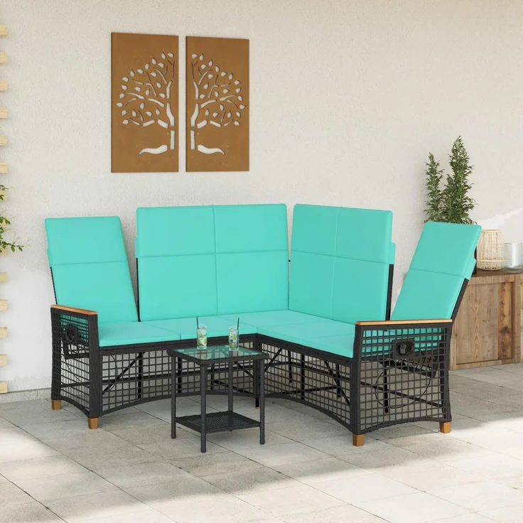 vidaXL Garten Liegesofa Set Schwarz und Türkis 164 x 164 x 112 cm 42026828 – Bild 3