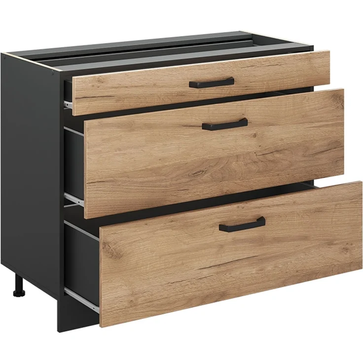 Küchenunterschrank R-Line Goldkraft Eiche/Anthrazit 100 cm Arbeitsplatte Marmor Vicco – Bild 3