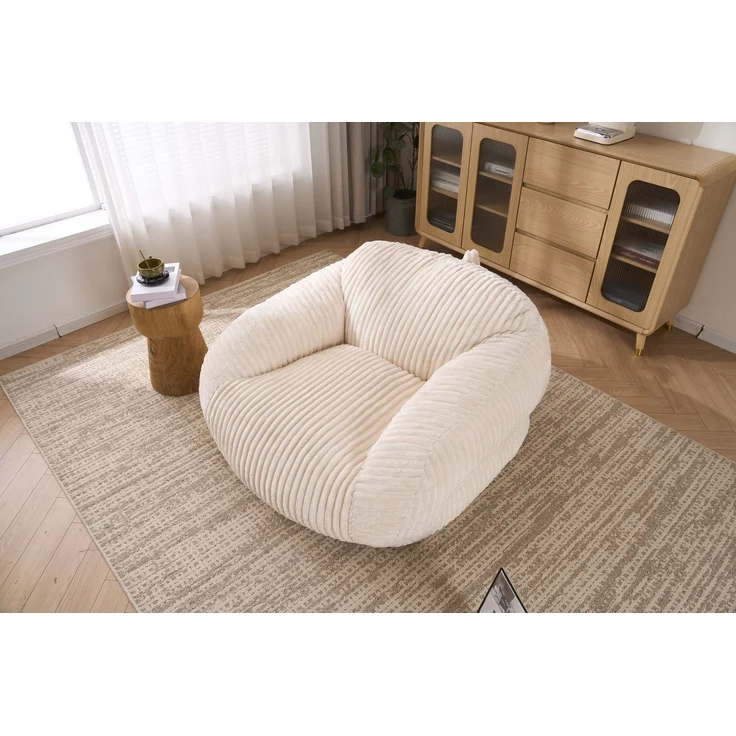 Sofa-Sitzsack in Beige aus Cord, mit weicher Schaumstofffüllung, formstabil und gemütlich für Wohn- und Lesezimmer,61*116*110 cm – Bild 1
