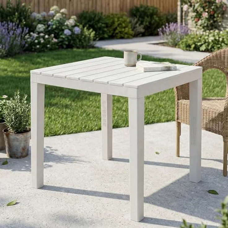 Dmora - Gartentisch Vicenza, Quadratischer GartenRegal, feststehender Tisch für den Innen- und Außenbereich, 100 % Made in Italy, 78x78h72 cm, Weiß – Bild 3