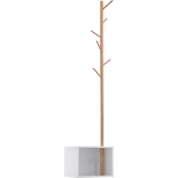 MELAYR, Gemütliche 2-in-1-Garderobe und Aufbewahrungseinheit, 40 x 30 x 180 cm (L x B x H), weißes MDF, Massivholz, Weiß – Bild 2
