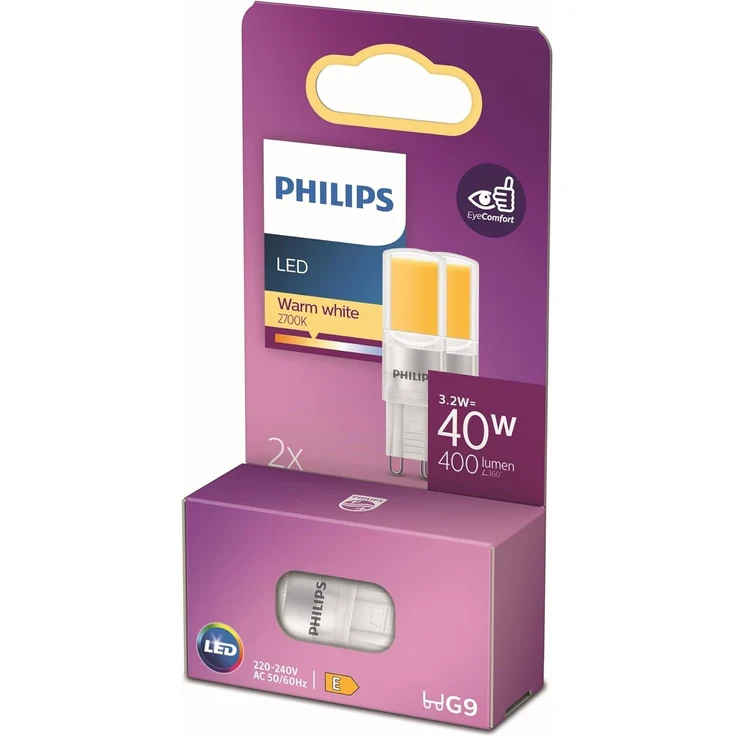 Philips LED Standard Brenner, Ersatz für 40W Halogen, G9 Sockel, warmweißes Licht 2700K, 2er Pack, alte Generation