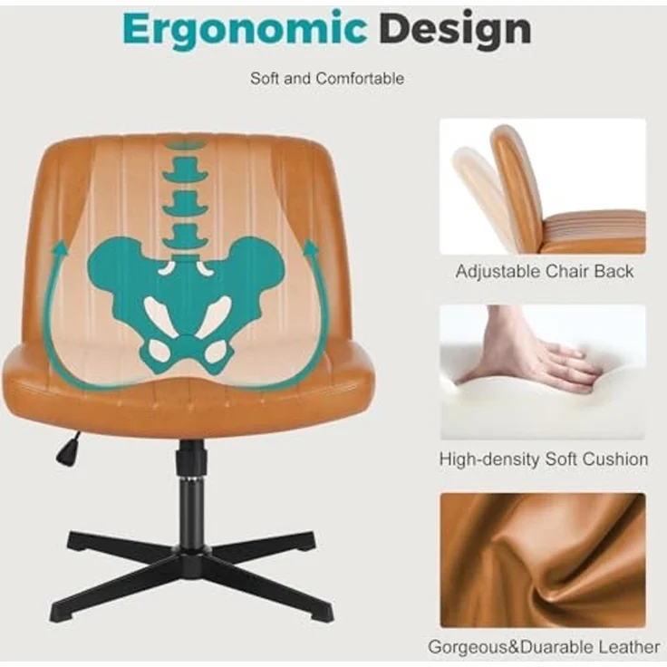 DUMOS edx Criss Cross Stuhl, ohne Armlehnen, Bürostuhl, Schreibtischstuhl ohne Räder, Leder, gepolstert, breiter Sitz, moderner Drehstuhl, höhenverstellbar, mittlere Rückenlehne, Computeraufgabe, – Bild 4