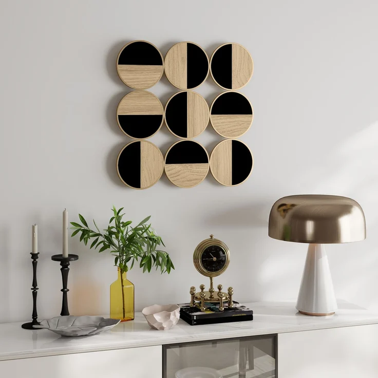 MELAYR, Geometrische Wanddekoration, modernes 3D-Ornament, 60 x 60 cm, 60 x 3,8 x 60 cm, Schwarz+Naturholz – Bild 3