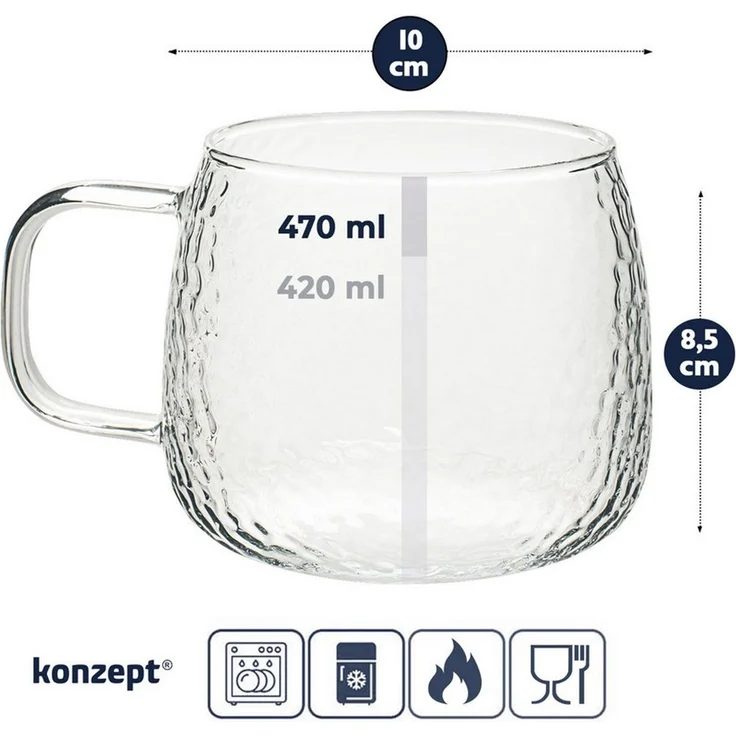 KONZEPT Teeglas mit Henkel 2/4-er Set, Teetasse 420 ml, Tassen Set aus Borosilikatglas, 4-tlg, ideal für Kaffee, Tee, Eiskaffee, Matcha, Kakao und heiße Schokolade – Bild 3